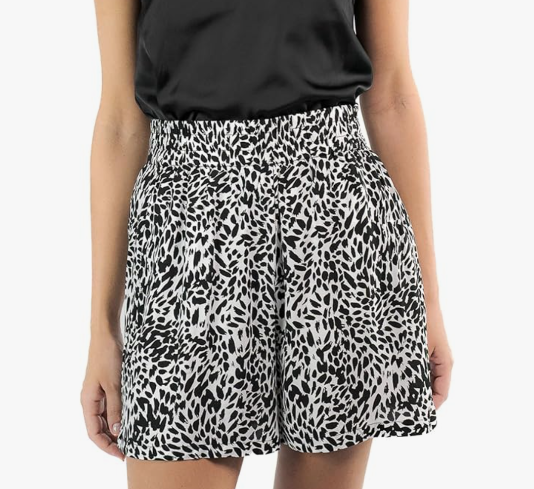 SANDY & SID 2025 Summer Womens Shorts Dressy Elastic Waist Pull On 5 Inch Inseam Pockets High Rise Stretchy Beach Casual Wear Size S Black / White