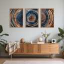 Colorful Tree Rings Framed Canvas Wall Art Set,Abstract Blue and Brown Wood Grain Wall Decor,Nature Modern Annual Ring Texture Artwork for Living Room,Bedroom-16 x24 x3