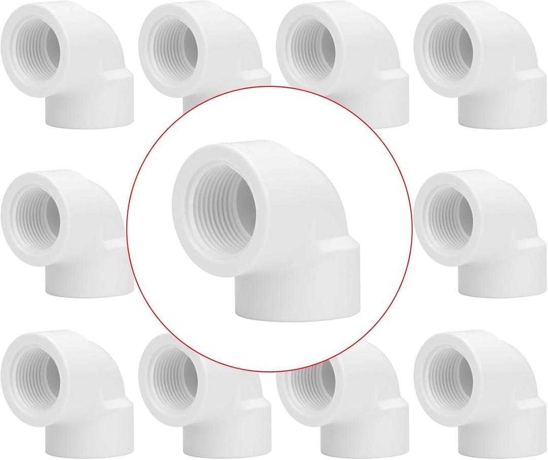 10Pack 3/4" Double Female Thread 90 Degree PVC Elbow Pipe Fitting Connector SCH40 3/4IN F to F Threaded 90 Degree Elbow PVC Corner Adapter Pipe Fitting for Home Sewer Plumbing Water Line