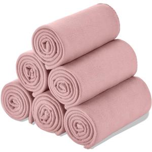 Fleece Throw Blanket Set Bulk for Travel Kids Outdoor Wedding Pet (Pink, Pack of 6 50x60 Inches)