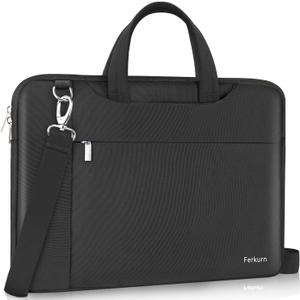 Ferkurn Laptop Case Bag 17 17.3 inch Women Men Computer Sleeve with Shoulder Strap Compatible with HP Envy Pavilion/Dell Inspiron/Thinkpad/Vivobook/MSI/Acer,Waterproof Briefcase with Handle,Black