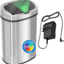 SensorCan 13 Gallon Oval Sensor Trash Can with AC Adapter and Odor Filter, Automatic Motion Sensor Kitchen Bin, Soft-Close Stainless Steel, Slim Curved Wastebasket for Narrow Walkways, Matte Silver