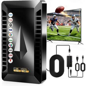 3800+ Miles Range TV Antenna Indoor, 2026 Upgraded Strongest Digital Antenna for Smart TV, HD Antennas with Amplifier Support Smart TV and Old TVs, 360° Reception for 8K 4K 1080P -30FT Long Cable