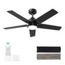 YUHAO 48 Inch Black Ceiling Fan with Light and Remote Control.Noiseless,Dimmable, 3CCT,6 Speeds Reversible, Modern DC Ceiling Fans for Indoor Use