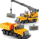 2Pcs Large-Size Construction Engineering Truck Toy Set,Lifting Arm Crane & Lifting Transport Truck Construction Toys,for 3 4 5 6 7 Year old Boys Kids Toddlers Birthday Christmas Gift