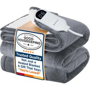 Bedsure Electric Blanket Twin with Preheat Function - Soft Flannel Heated Blanket Twin Size, Fast Heating with 6 Time Settings (Up to 10H) & 6 Heat Settings, Gifts for Grandma (62x84 inches, Grey)
