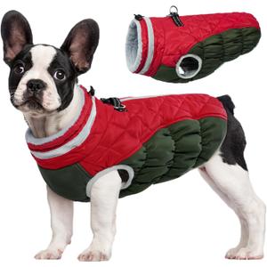 FUAMEY Dog Coat for Small Dogs,Waterproof Dog Winter Jacket with Harness Built in Puppy Cold Weather Coats Reflective Pet Vest with Zipper Warm Fleece Dogs Snowsuit Windproof  S(chest:17in)
