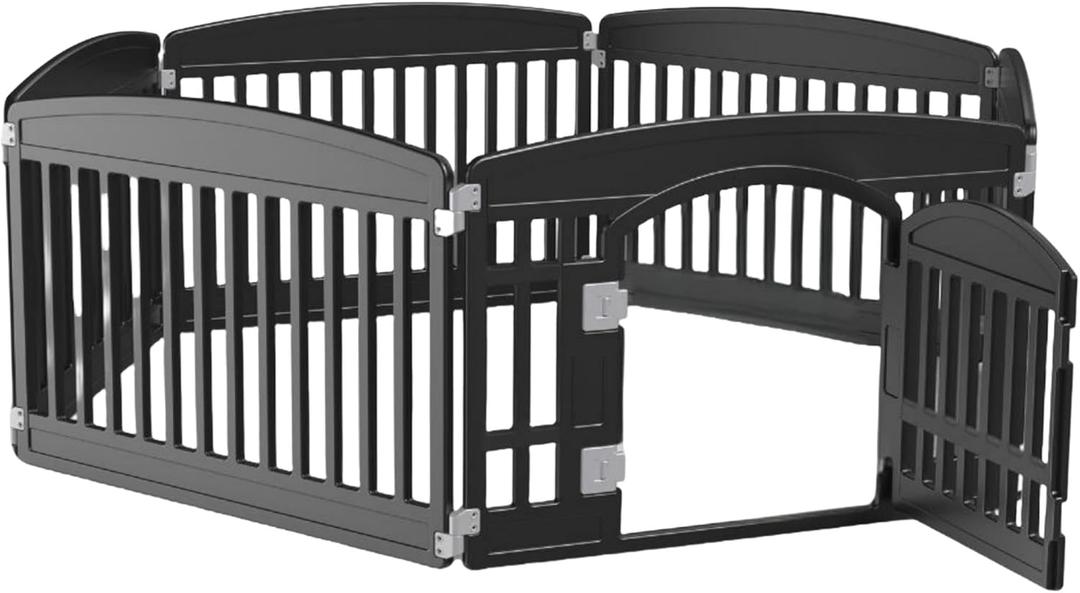 SMUG Dog Playpen 6-Panel 24 Inch Safe Secure Indoor Outdoor Pet Fence, Folding Portable 35 x 35 x 24IN, Ideal for Small to Medium Dogs Easy to Clean (Black)