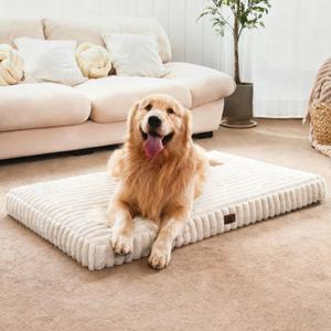 Dog Beds for Large Sized Dog, Orthopedic Pet Bed with Waterproof Lining, Soft Short Plush Surface & Egg Crate Foam, Machine Washable Pet Bed with Removable Cover & Anti Slip Bottom (L(36"*27"*3"), Cream)