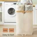 SONGMICS Laundry Hamper with Lids, Laundry Basket with 2 Compartments, 39 Gal. (150 L), Removable Liner Bag, for Laundry Room, Bedroom, Living Room, Cream White and Light Bamboo ULCB523W01