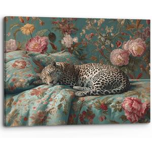 PHAMTE Vintage Floral Leopard Wall Art Decor Canvas 11x14, Maximalist Sleeping Cheetah Pictures Decorations, Cheetah Chinoiserie Aesthetic Framed Prints Artwork for Girly Room Bedroom Dorm Decor