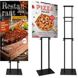 USCNC Floor Poster Board Stand, Double-Sided for Board & Foam Sign, Adjustable Metal Sign Holder, Height Up to 82Inches Poster Stand for Display Pedestal Sign Stand (Black 1 PACK)