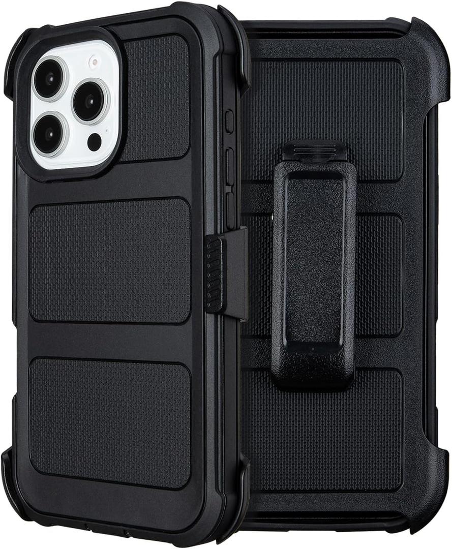 Saiboro for iPhone 16 Pro Max Case with Belt Clip Holster,for iPhone Pro Max 16 Case with Stand,Heavy Duty Rugged,2 Layers of Sturdy,Anti-Drop,for Protective Phone Case iPhone 16 Pro Max Cases Black