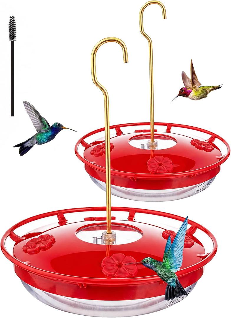 FEED GARDEN Hummingbird Feeders for Outdoors, 2 Pack 16oz Leak-Proof Dish-Style Nectar Feeder Built-in Ant Moat, 5 Feeding Ports, Wide Mouth Easy Clean, BPA-Free Plastic Gifts for Women Mom