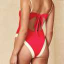 One Piece Swimsuit for Women Tummy Control Square Neck Swimwear Tie Back Bathing Suit (Red)