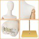 Female Linen Fabric Mannequin Torso Dress Form with Detachable Head, Two Wooden Hands and Height-Adjustable Metal Display Stand