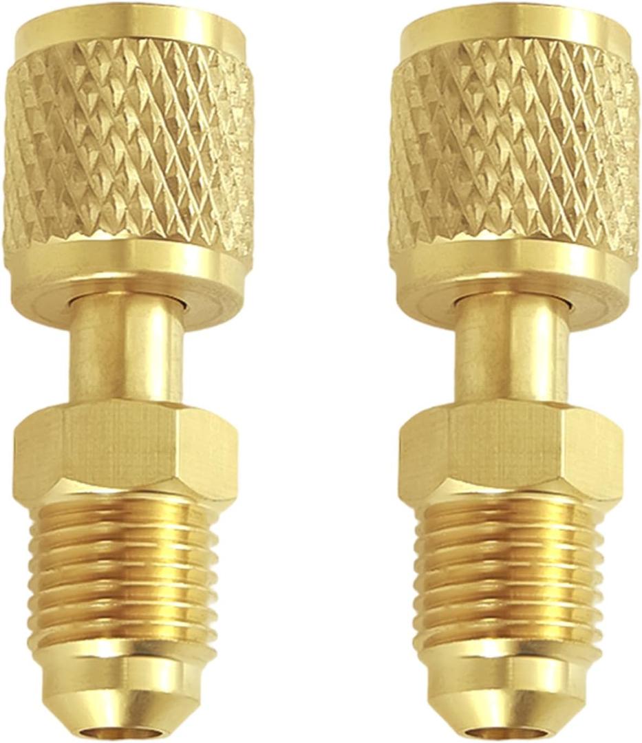 2 Pcs R32 & R454B Refrigerant Brass Adapter, 1/4" Internal Thread to 1/4" External Reverse Thread Quick Connect Female Male Fittings for Mini Split Systems Tanks AC Vacuum Pump & Gauge Hose Connector