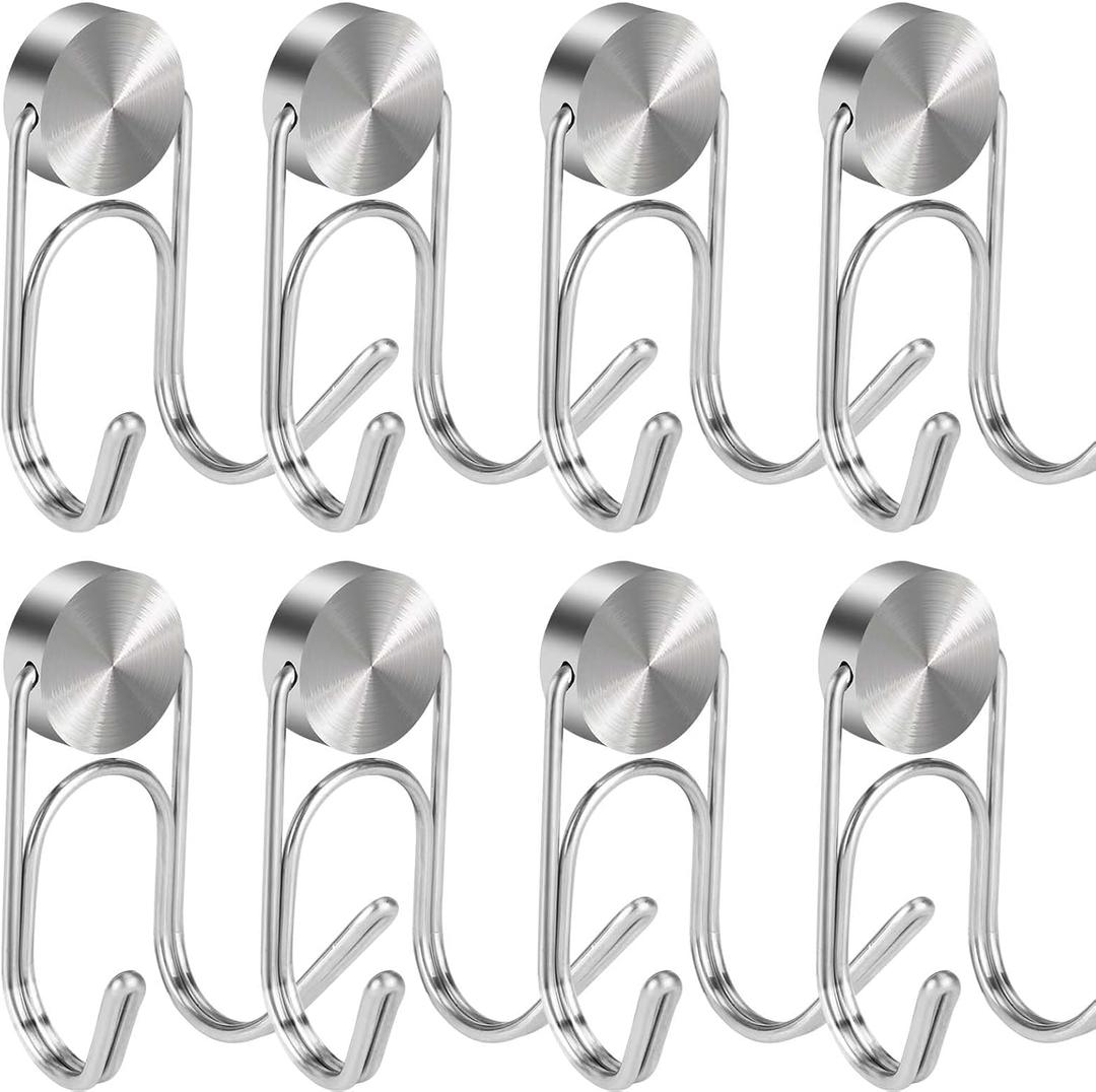 Magnetic Hooks 304 Stainless Steel Hooks Heavy Duty Magnets Hanging Hooks for Refrigerator Grill Toolbox Cabins Outdoor,Cruise Essentials Camper Accessories, 8pack(Silver,1.3in-2)