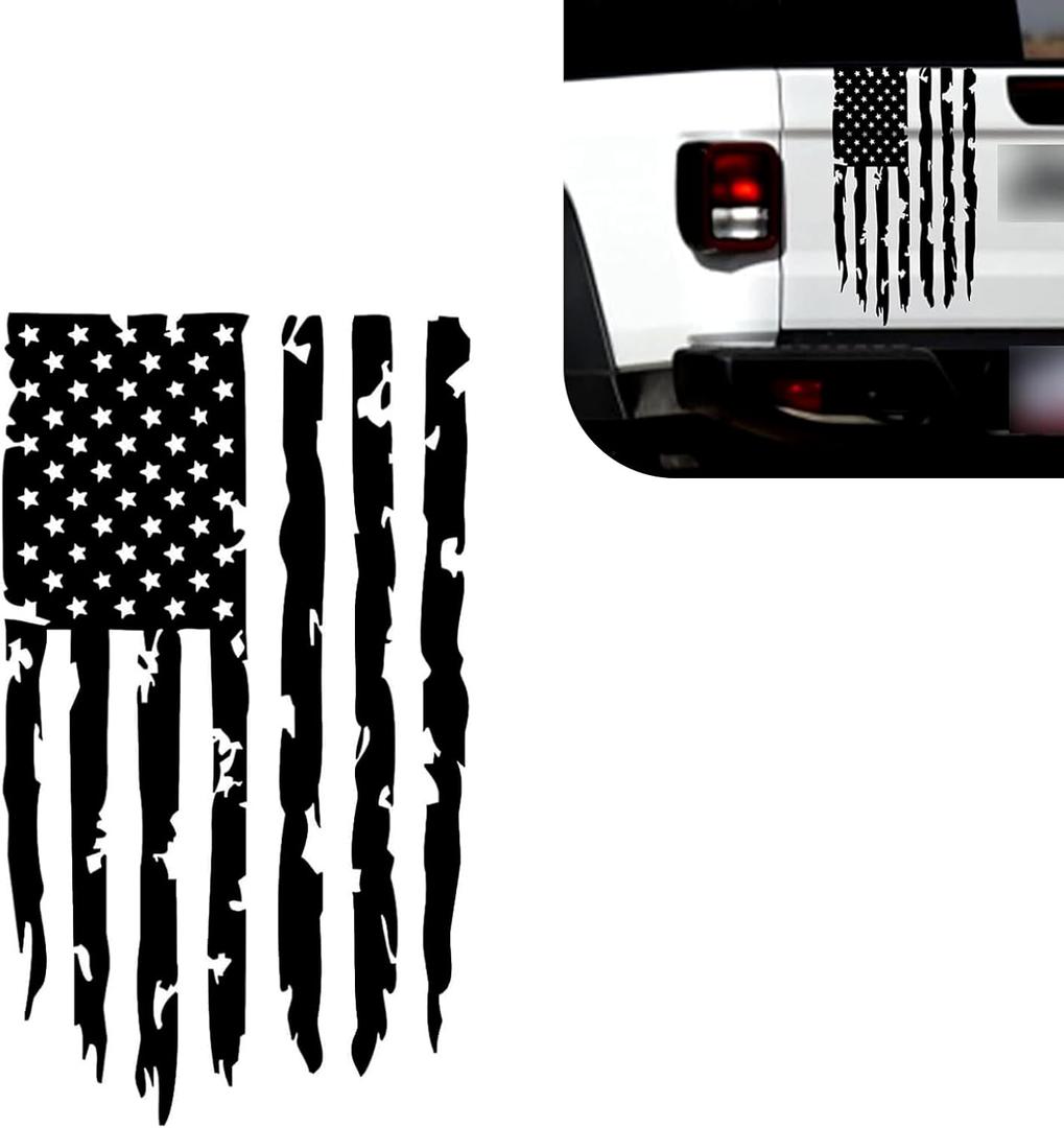 American Flag Decal, Truck Tailgate Vinyl Decal Stickers, Rear Graphic Car Sticker, Removable Waterproof Sticker, Universal for Vehicles, Trucks, RVs and More (Black)