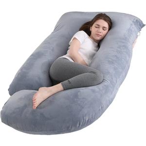 Pregnancy Pillow J-Shaped Full Body Pillow, 59 inch with Velvet Cover Easy to Remove and Wash, Support Pregnant Women's Backs Legs and HIPS, Improve Sleep,Pregnancy Pillow for Women Gray (Grey)