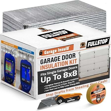 BEEST FULLSTOP Garage Door Insulation Kit - 8x8 & 8x7 ft Single Garage Door Insulation Panels - 8 Pre-Cut 24x48 Foam-Core Panels w/ Tape, Cutter & Squeegee - Improve Garage Comfort Year-Round