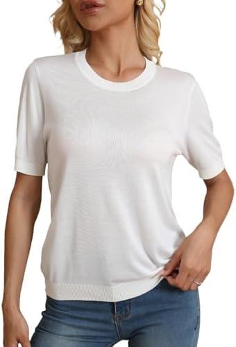 Women's Knit Sweater Top – Half Sleeve Crewneck Soft Lightweight Basic Casual Classic Fit Knitted Pullover Tee, M