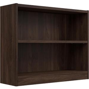 Bush Home Small 2 Shelf Bookcase, 2 Tier Bookshelf Storage Cabinet with Adjustable Shelf for Living Room, Bedroom or Home Office, Universal Collection, Black Walnut