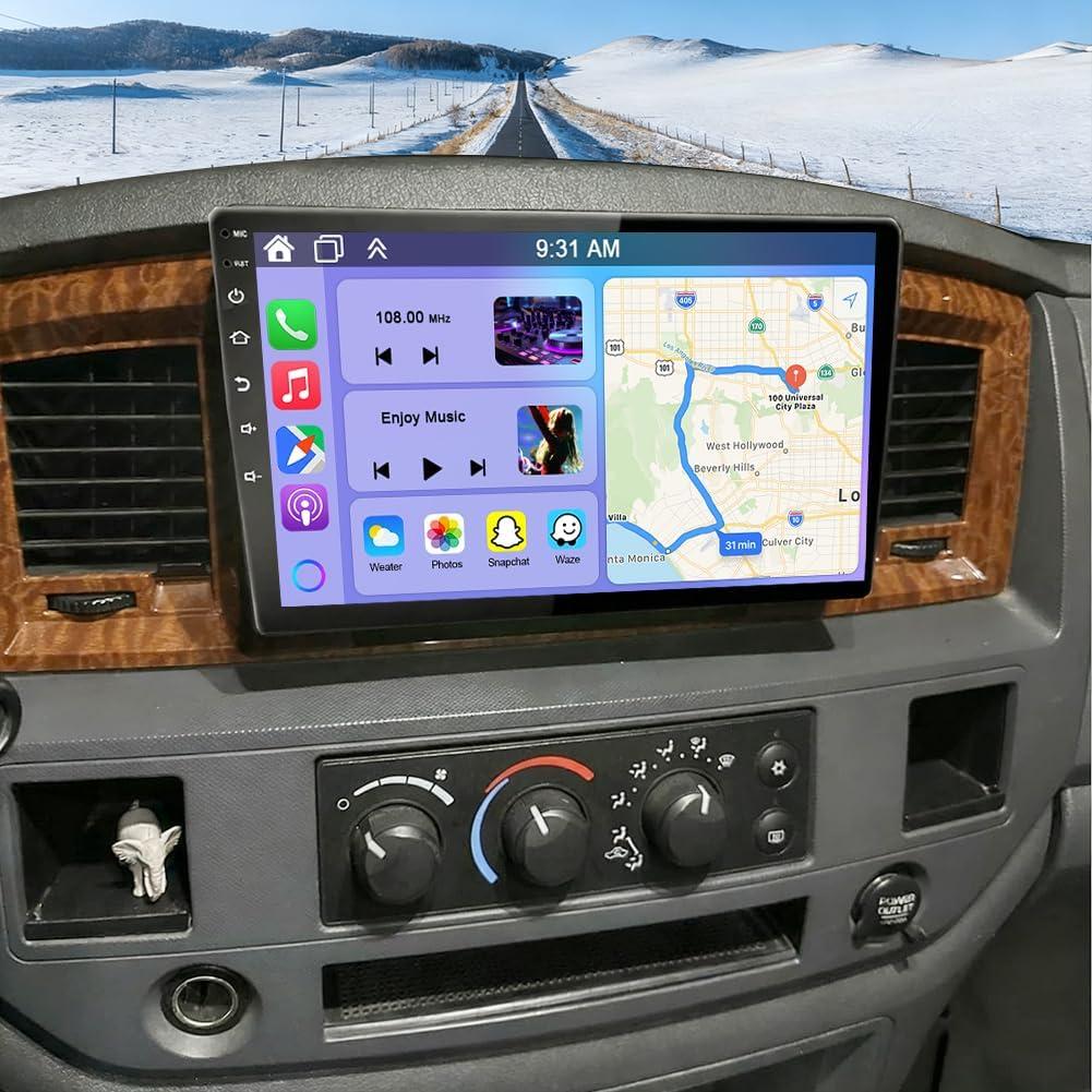 10 Inch Car Stereo for Dodge Ram 1500 2006/2008, for Ram 2500 2006-2008, for 3500 2007-2008 Double Din Car Radio with Wireless CarPlay and Android Auto GPS Bluetooth WiFi FM SWC Backup Camera, 2+32G
