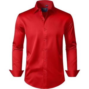 J.VER Men's Dress Shirts Solid Long Sleeve Stretch Wrinkle-Free Formal Shirt Business Casual Button Down Shirts Red Small
