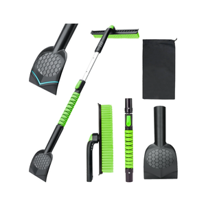 45.6" Ice Scraper and Snow Brush for Car Windshield [Silicone Bristles] ,3-in-1 Extendable Emergency Snow Shovel with Ergonomic Foam Grip and 360° Pivoting Brush Head for Christmas Car Auto Truck SUV, Green