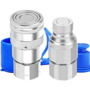 3/4 NPT Flat Face Hydraulic Quick Connect Couplers/Couplings with Dust Caps, The Universal Bobcat Flat Face Quick Connect Fittings with with 1/2" Body ISO 16028 Standard