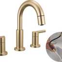 Delta Nicoli Brushed Gold Bathroom Faucet with Sprayer, 8 Inch 3 Hole Widespread Bathroom Sink Faucet with Pull Out Sprayer, Push-Pop Drain, Champagne Bronze 35749LF-CZPD