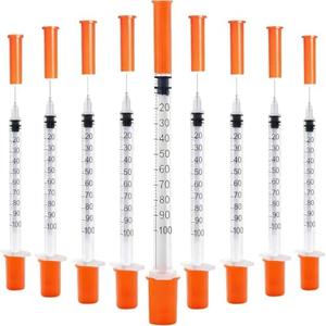 120 PACK U-100 Syringes, 30G 5/16" (8mm) 1ml/cc Disposable Syringe, Individual Wrapped, Lab Supplies