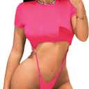 Avidlove Women's Sexy Cut Out Lingerie Bodysuit Short Sleeve Tshirt Body Suits Slim Fit Crew Neck Crop Tops,XL