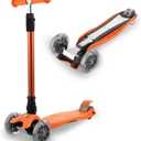 3 Wheel Scooter for Kids Ages 6-12,Kids Scooter with Light Up Wheels, Sturdy Deck Design, and 4 Height Adjustable Suitable for Kid Ages 3-12 (Orange)