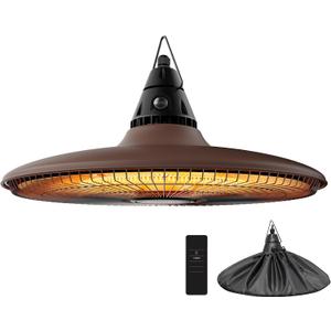 Ceiling Electric Outdoor Heater Wall-Mounted Hanging Patio 1500W Infrared Carbon Fiber Tube Heating Wall Heater for Gazebo, Balcony, Brown