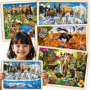 QUOKKA 4SET Puzzles for Kids Ages 4-6 - 36 Pcs Wooden Realistic Montessori Puzzles Ages 3-5 - Polar & Tropical Regions, Yellowstone & Australian Animals Learning Games for Boys and Girls 4-8 Year Old