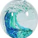 Hand Blown Ocean Wave Glass Paperweight - Blue Sea Glass Art for Beach Home Decor, Unique Gift for Ocean Lovers, Coastal Office Desk & Bathroom Decorations (Light Green)