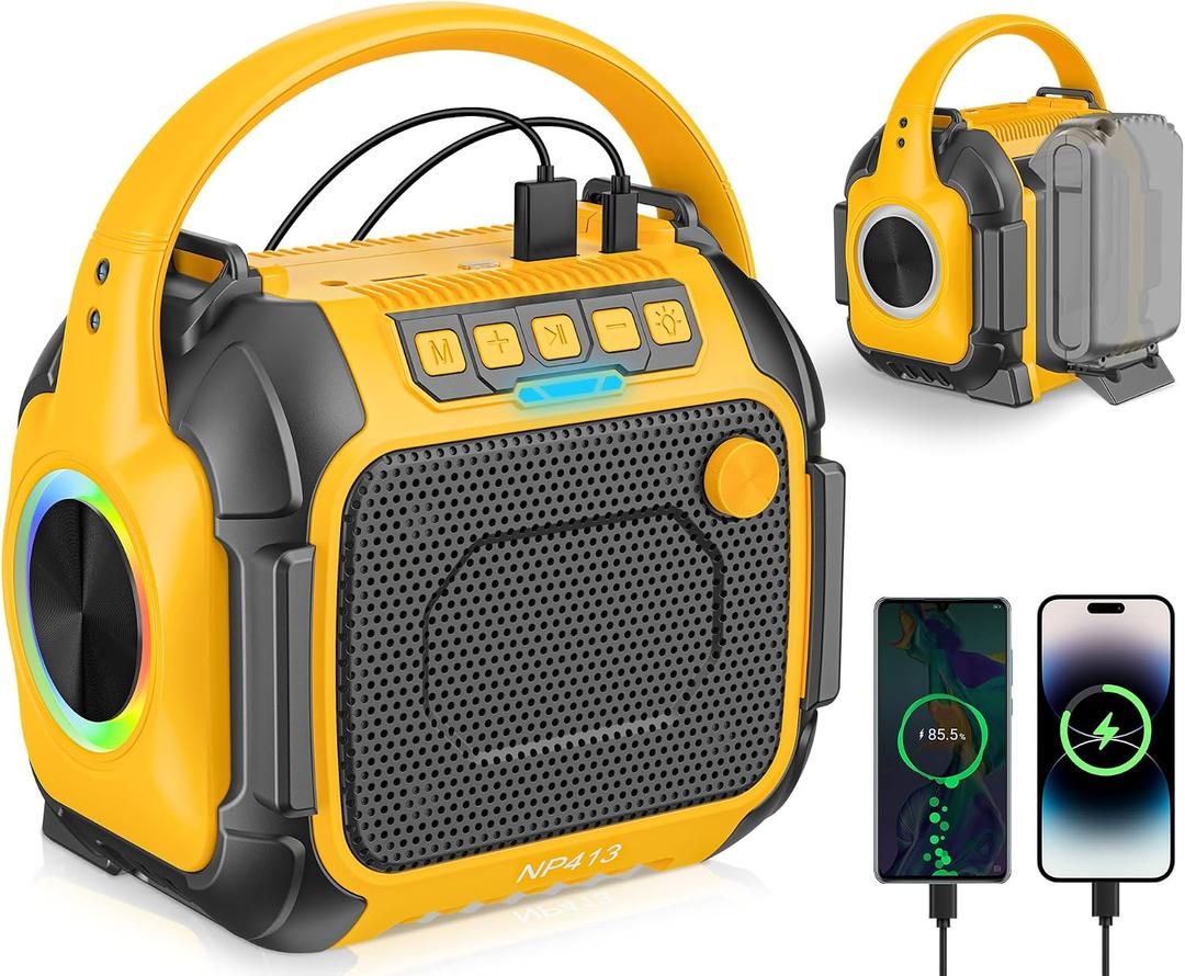 Portable Bluetooth Speaker Compatible for Dewalt 20V Battery(NO Battery), Wireless Speaker with FM Radio, 3.5mm AUX Audio Port, USB/Type C Charging & TF-Card Input, for Outdoor Jobsites Camping