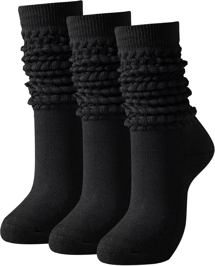 Slouch Socks Women Thigh High Boot Socks Soft Scrunch 3 Pair Pack (Black Black Black)