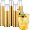 JOLLY CHEF 200 Pack 10 oz Gold Plastic Cups Elegant Gold Rimmed Disposable Cups Heavy-Duty Party Cups for Wedding & Party