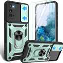 Gritup for Samsung Galaxy-S20 Case with Slide Camera Cover & [HD Screen Protector2],360Rotation Ring Kickstand [Military Grade] Case,Dark Green