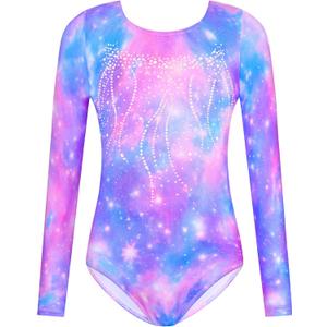 Nymphperi Girls Gymnastics Leotards Long Sleeve Kids Tumbling Outfit Stretchy Bodysuit for Practice (3-4T, Pink Purple Blue)