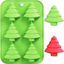 AnyDesign Christmas Silicone Molds Red Green Xmas Tree Candy Chocolate Mould Christmas Non-Stick Fondant Baking Mold for Handmade Soap Pudding Jelly Ice Cube Tray Cake Cupcake Topper Decor, 2Pcs