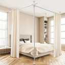 Heavy Duty 1" No-Drill Room Divider Rod - Rustproof Adjustable Tension Pole 4-10ft (H) 28-114inch(W) for Privacy Curtains & Temporary Walls, White