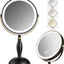 Lighted Makeup Mirror, 20x Magnifying Rechargeable Double Side Vanity Mirror, 3 Color Lights with Brightness Adjustable, Matte Black with Gold Trim, Modern Style Side Touch + Side Charge, Women Gift