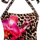Milumia Women's Leopard Floral Tank Top Halter Neck Backless Sleeveless Party Tops (Large, Brown)