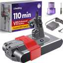 V11 110-Min Runtime Screw Battery Replacement: With Samsung Battery Cell, Compatible with Dyson V11 Animal, Torque Drive, Models SV14, OEM PN 970145-02, Includes 1 Filter, Battery Lock, Charger