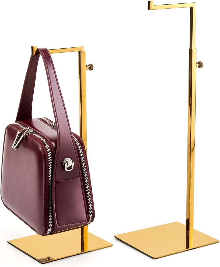 Gold Purse Display Stand Purse Holder Bag Display Rack Stainless Steels Adjustable Height Retail Counter Purse Organizer for Closet Luxury Bag (2 Pcs)