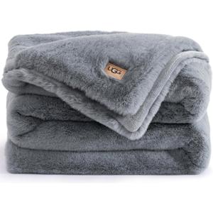 UGG Plush Faux Fur Throw Blanket Reversible Medium Weight Luxury Soft Throw Blankets for Bed or Chair, Hypoallergenic, Machine Washable, Home Decor, 50-inch x 70-inch, Chambray Blue Grey (Euphoria)
